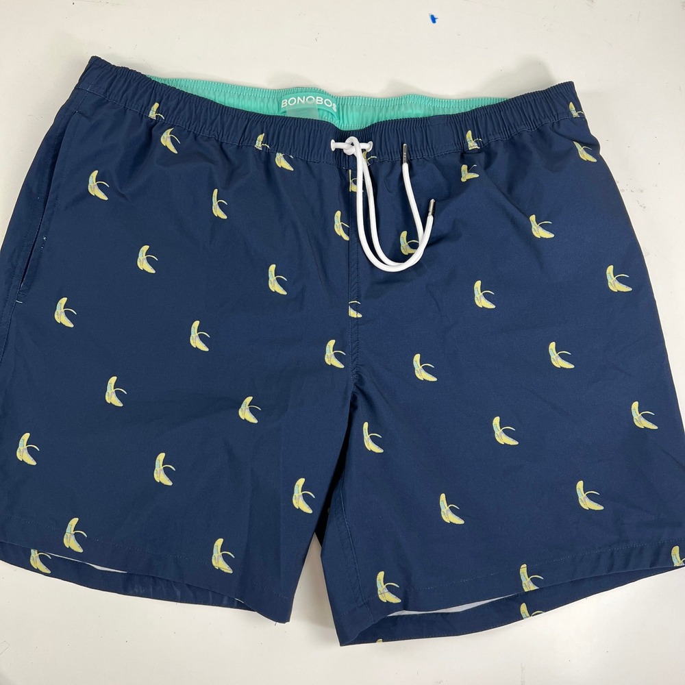 Bonobos Mens Banana Print Swim Trunks Navy Blue 7 Inch Inseam XL Board Shorts